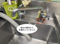 【画像】銀色のシンクの上に、ハンドルが右横についているタイプの蛇口が付いています。スパウトは長く、シンクは深いです。