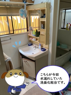 【画像】今回、水漏れしていた洗面化粧台の写真です。外側から見た時は、水漏れしている様子がありません。