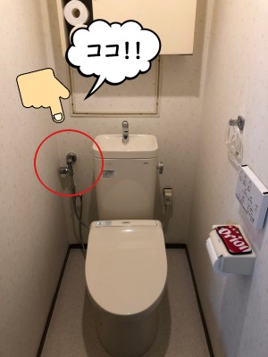 【画像】お客様宅トイレ、止水栓に部品が付いている画像です。