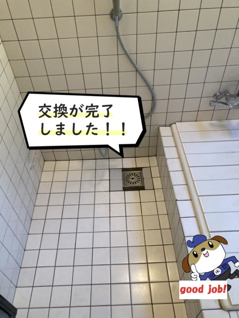 【画像】浴室排水トラップを交換した後の写真です。浴室全体を写しています。