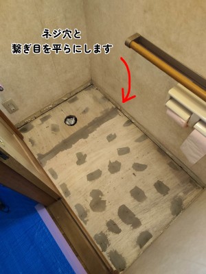 【画像】コンパネを平らにする作業の写真です。