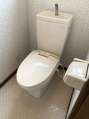 【画像】トイレのレバーが取れてしまったとのご依頼どおり、タンクのレバーがあるはずの場所には穴だけでレバーがありませんでした。