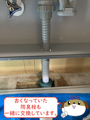 【画像】排水ホース・防臭栓交換完了